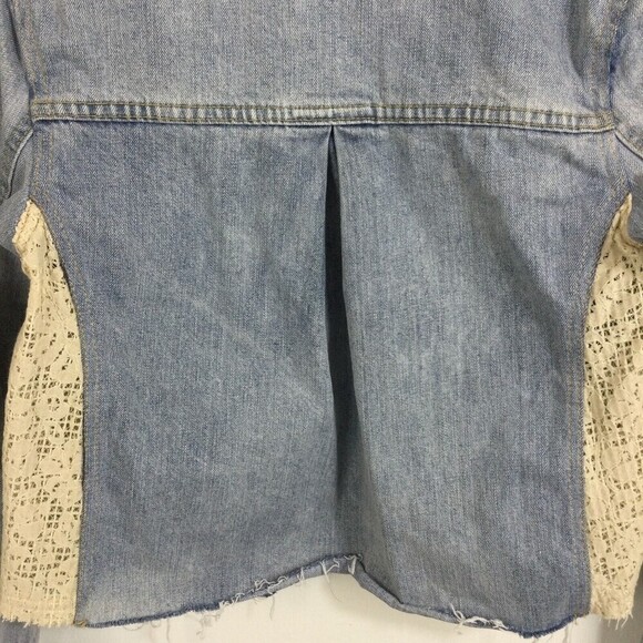 Free People Womens Lace Panel Denim Jacket Light Dungaree Blue Size Small - Picture 9 of 13